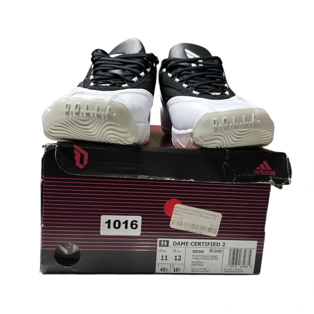 Adidas Dame Certified 2 Sneakers Men’s 11 Women’s 12 Black White Damian Lillard - Picture 2 of 8